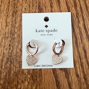 Kate Spade Yours Truly Rose Gold Pave Heart Drop Earrings New with Tags